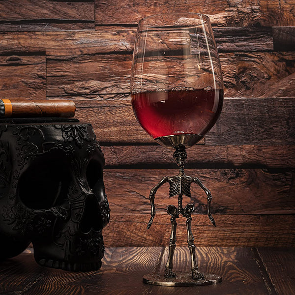 Stemmed Skeleton Wine Glass Set of 2 by The Wine Savant - 12oz Skeleton Glasses 10