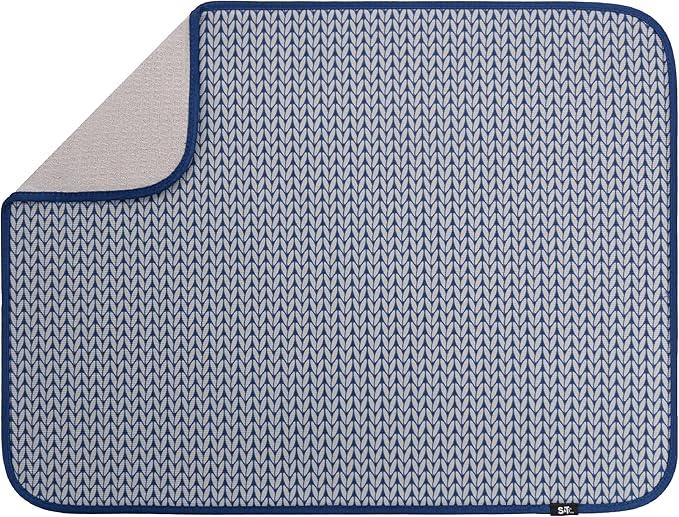 S&T INC. Dish Drying Mat XL, 18” x 24”, Absorbent Microfiber Kitchen Counter Mat, Dish Drying Pad for Dishes, Utensils, Pots and Pans, Extra Large, Blue Stockinette