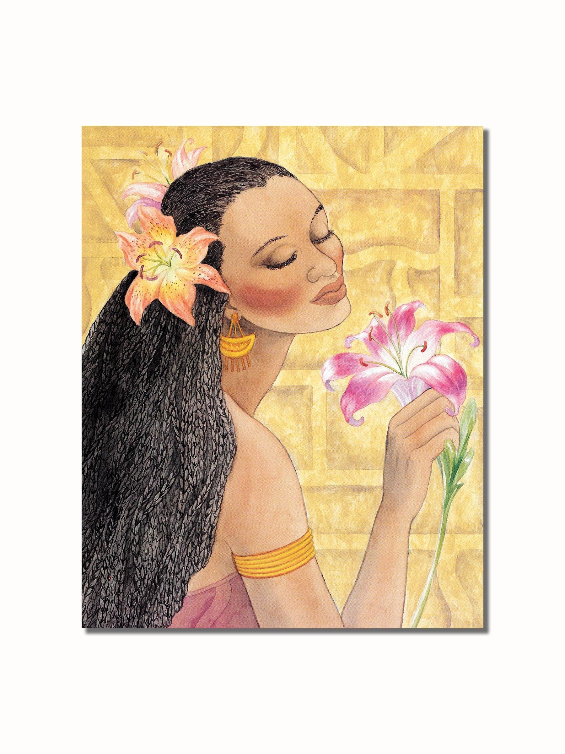 African American Wall Art – Contemporary 8x10 Art Print with Floral Girl Design