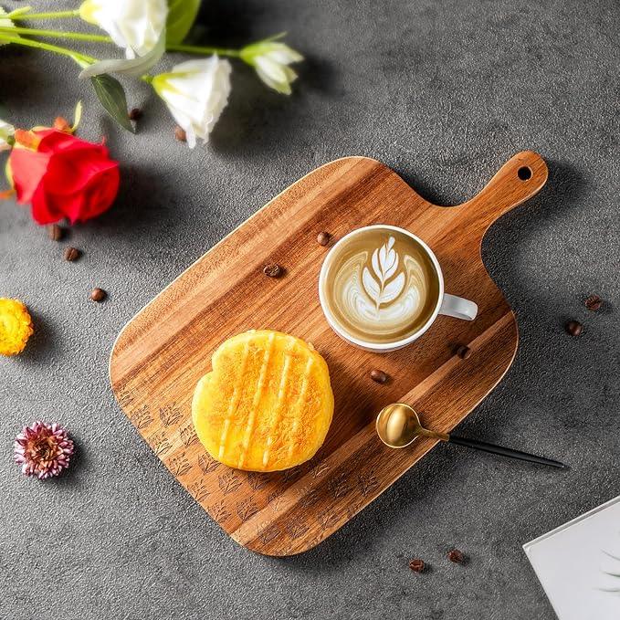 Acacia Wood Cutting Board - Wooden Kitchen Cutting Board for Meat, Cheese, Bread,Vegetables &Fruits- Charcuterie Board Cheese Serving Board with Handle,12