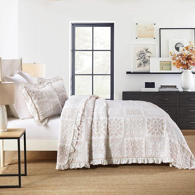 MarCielo 3-Piece 100% Cotton Bedspread Lightweight Quilt Coverlet Embroidery Farmhouse Bedding Set (TJ Colorful,Queen (98