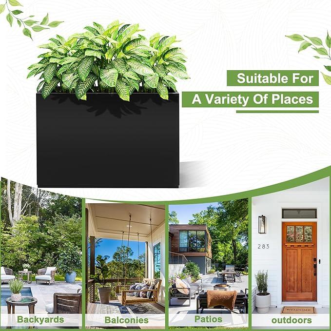 FENCY Metal Rectangular Planter Box Large Planters for Outdoor Plants, Rectangular Tall Planters for Outdoor Plants with Drainage Holes (35.4