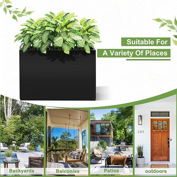 FENCY Metal Rectangular Planter Box Large Planters for Outdoor Plants, Rectangular Tall Planters for Outdoor Plants with Drainage Holes (35.4