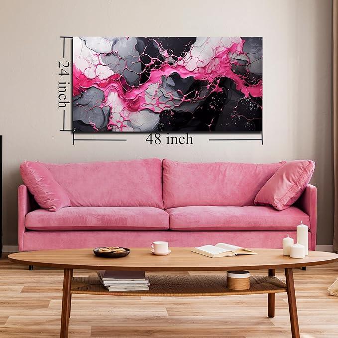 GUGIKA Pink Wall Art for Living Room, Abstract Canvas Wall Decor for Bedroom Decor, Modern Print Paintings, Size 24x48 Inches