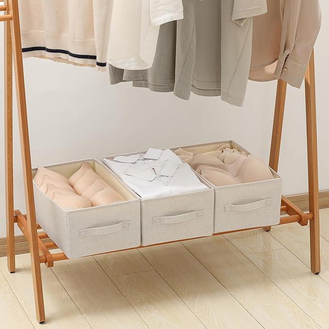 Linen Folding Storage Bins, 3 Pack Large Storage Baskets, Washable, Clothing Storage Bins with Handle, Closet Organizer for Storage Sweater,Sheets (Beige, 16