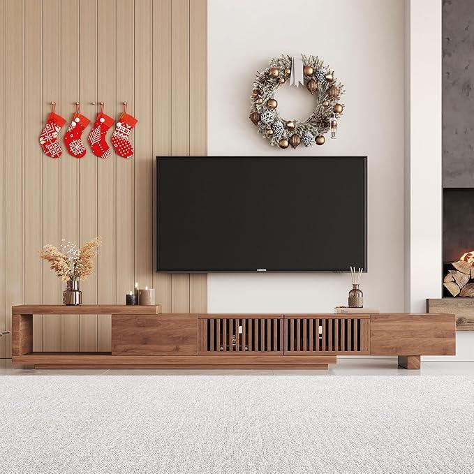 Mid Century Modern TV Stand for 75+ Inch TVs, Extendable Media Console (78