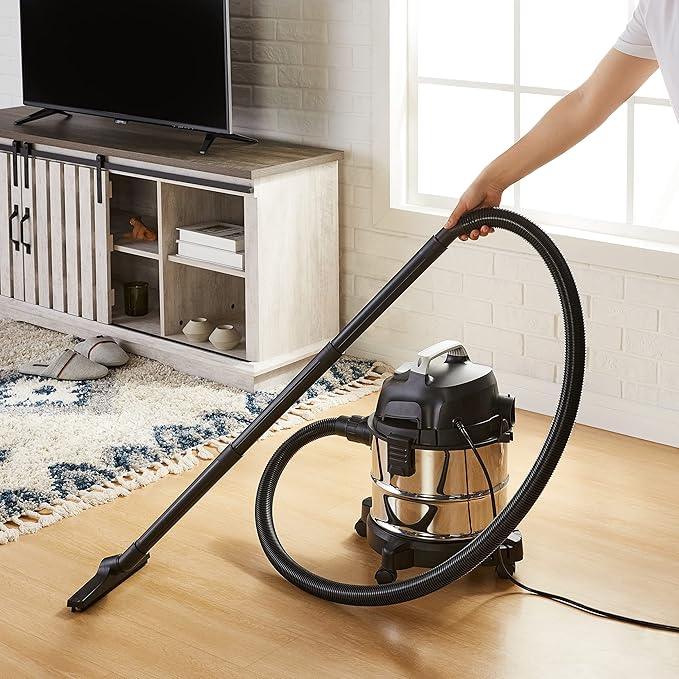 Amazon Basics Wet Dry Vacuum Cleaner, 4 gallon Shop, 3 HP Stainless Steel, Grey/Black