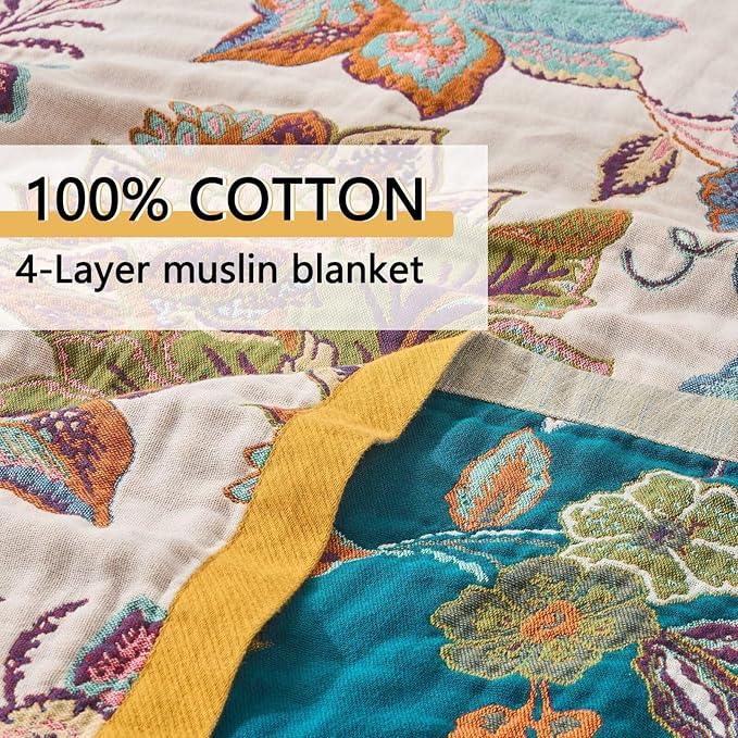 Boho Throw Blanket for Couch,100% Cotton Summer Blanket for Bed, Ultra Soft Rustic Quilt for Bed, Home Decor, Boho Picnic Blankets with Pomegranate for All Seasons 60