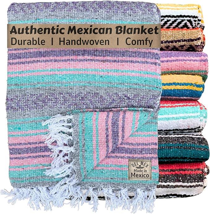Del Mex Classic Mexican Blanket, Large Authentic Woven Falsa Throw (70