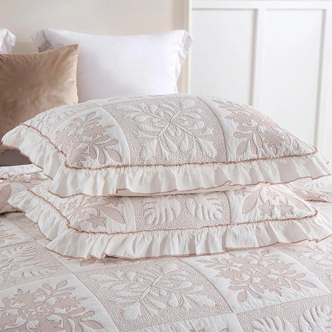 MarCielo 3-Piece 100% Cotton Bedspread Lightweight Quilt Coverlet Embroidery Farmhouse Bedding Set (TJ Colorful,Queen (98