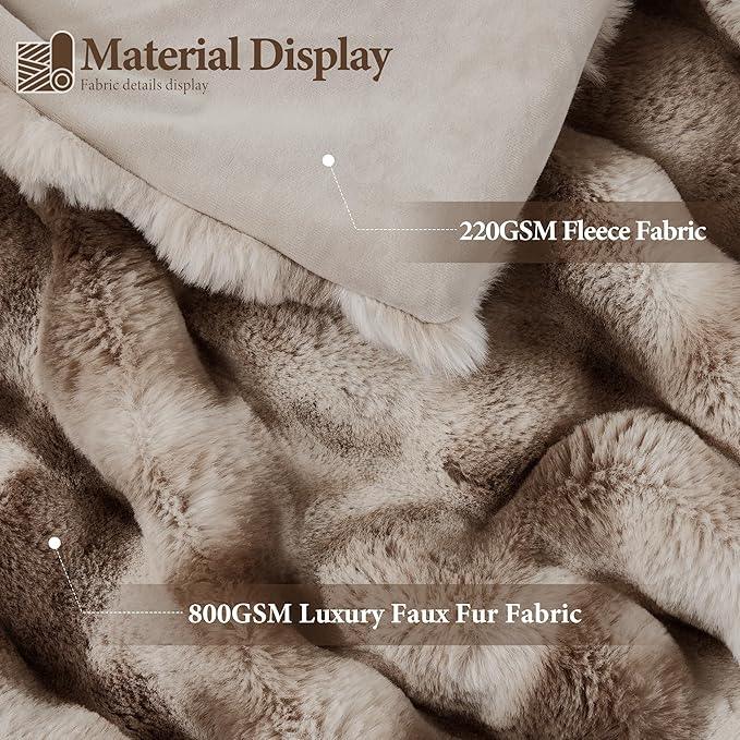 Touchat Luxury 1000GSM Rabbit Faux Fur Blanket, Super Heavy Warm Cozy Brown Blankets for Couch Bed Sofa, Ruched Plush Fuzzy Elegant Soft Reversible Mink Blanket for Living Room Bedroom, 60