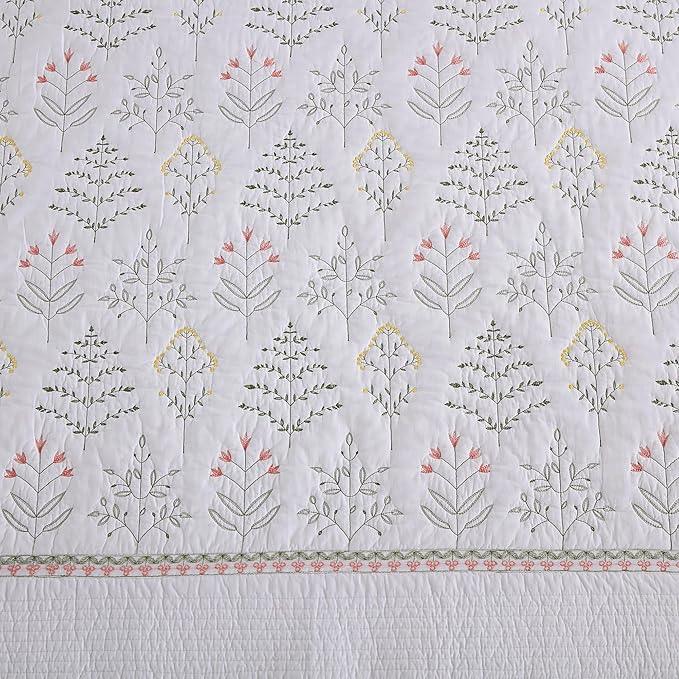MarCielo 3-Piece 100% Cotton Oversized Bedspread Lightweight Quilt Coverlet Embroidery Farmhouse Bedding Set(TL Floral White,Oversized King (118