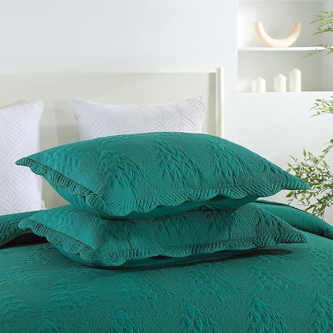 MarCielo 3-Piece Christmas Quilt 100% Cotton Oversized Bedspread Lightweight Coverlet Embroidery Christmas Tree Pattern Bedding Set(TC Emerald, Oversized Queen (100