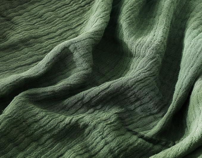 100% Cotton Muslin Throw Blanket for Bed, Couch, Small, Decorative, Soft, Pre-Washed, Breathable and Lightweight Gauze Blanket with Tassels, Suitable for All Seasons, Olive Green, 50
