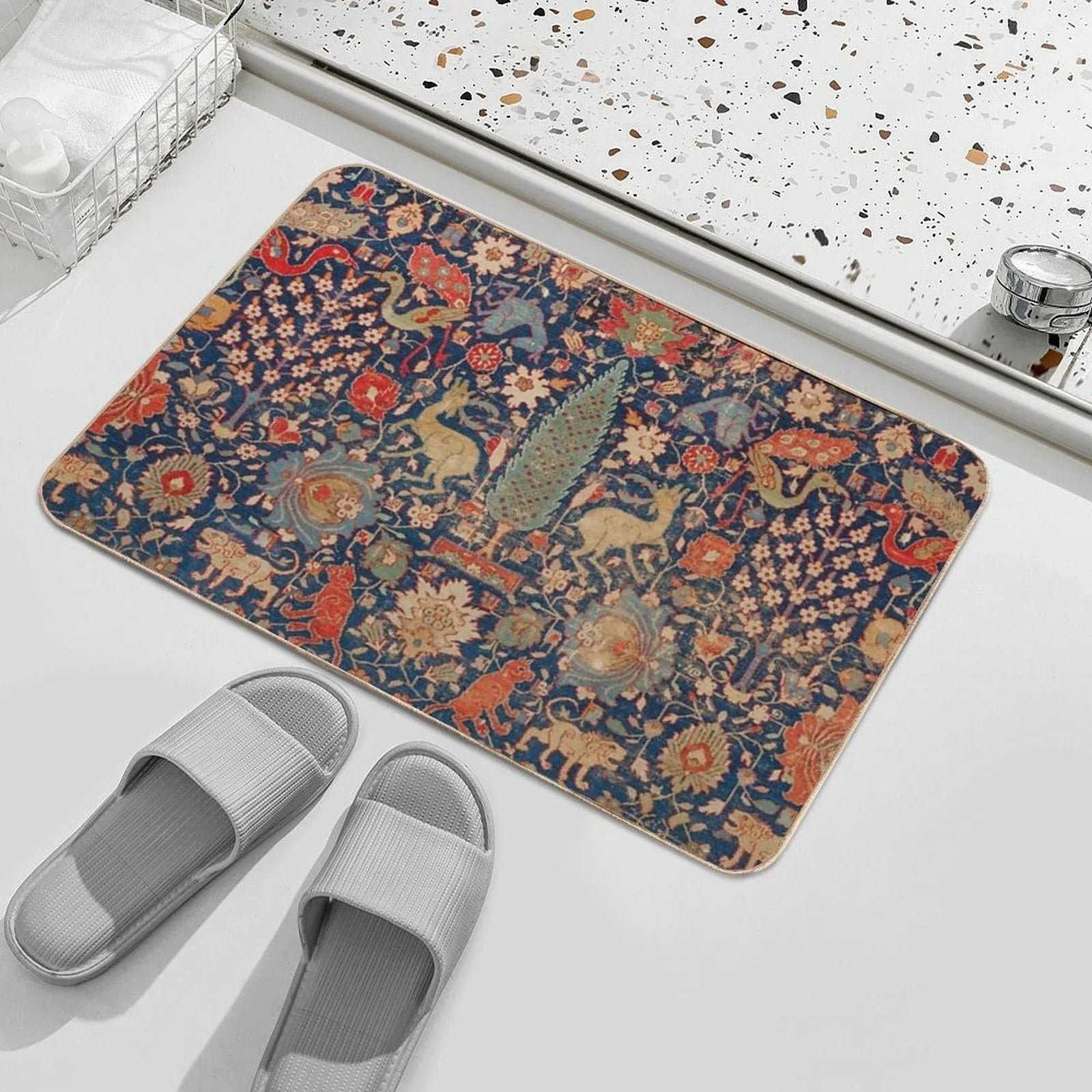 17th Century Persian Rug Print with Animals  Toxin-Free Bath Mat