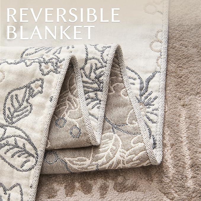 jinchan Boho Floral 100% Cotton Blanket 4-Layer Throw Blanket with Tassel Grey and White Flower Butterfly Soft Luxury Rustic Farmhouse Decor Blanket for Couch Bed 60x80 inch All Season Gift for Women