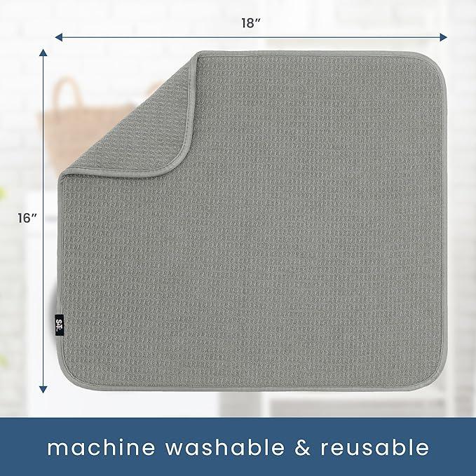 S&T INC. Dish Drying Mat, 16” x 18”, Absorbent Microfiber Kitchen Counter Mat, Dish Drying Pad for Dishes, Utensils, Pots and Pans, Large, Grey