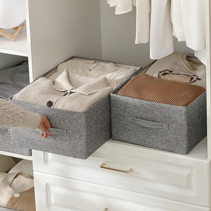 Linen Folding Storage Bins, 3 Pack Large Storage Baskets, Washable, Clothing Storage Bins with Handle, Closet Organizer for Storage Sweater,Sheets(dark grey, 18½