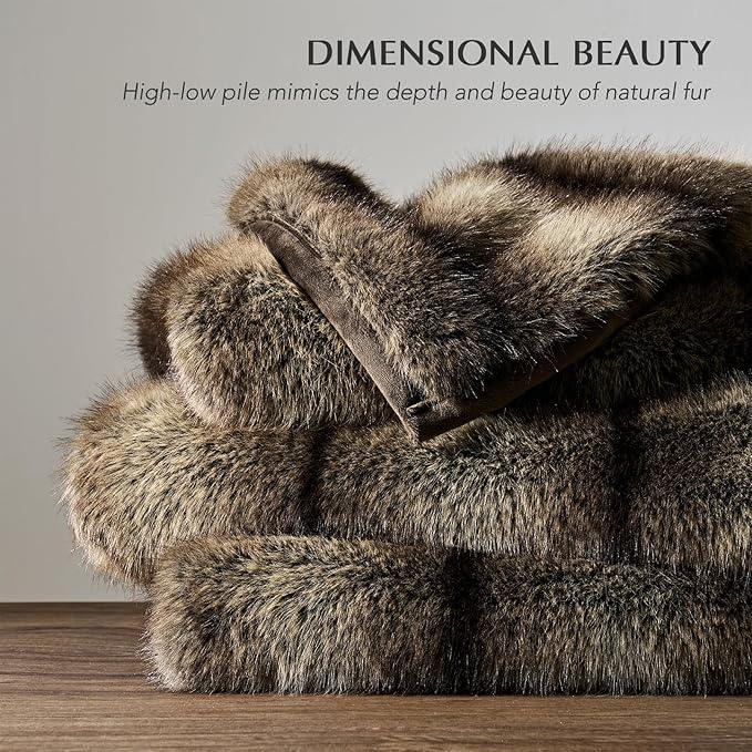 Luxury Faux Fur Throw Blanket, Soft Fluffy Faux Mink Blankets for Bed, Couch, Sofa, Thick Cozy Plush Warm Fur Throws with Reversible Velvet, Ombré Sable Brown, 50