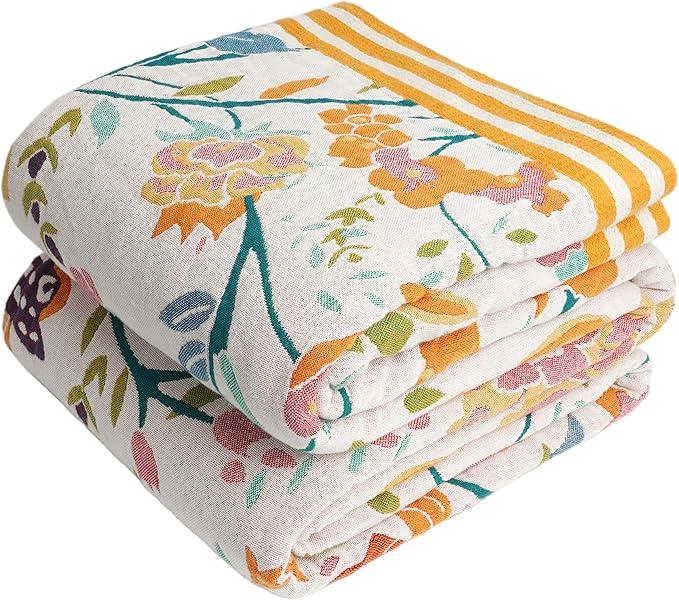 Boho Throw Blanket, 100% Organic Cotton Breathable Ultra Soft 80