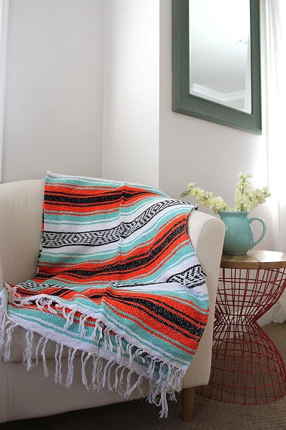 Del Mex Classic Mexican Blanket, Large Authentic Woven Falsa Throw (70