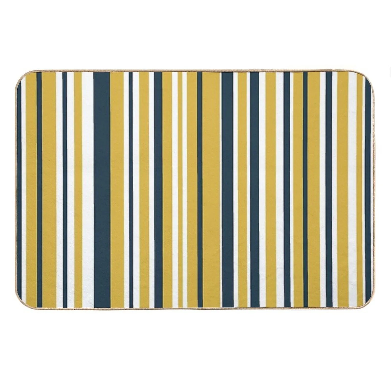 Mustard Yellow Navy Blue And White Stripes Minimalist Color Block Pattern Bath Mat