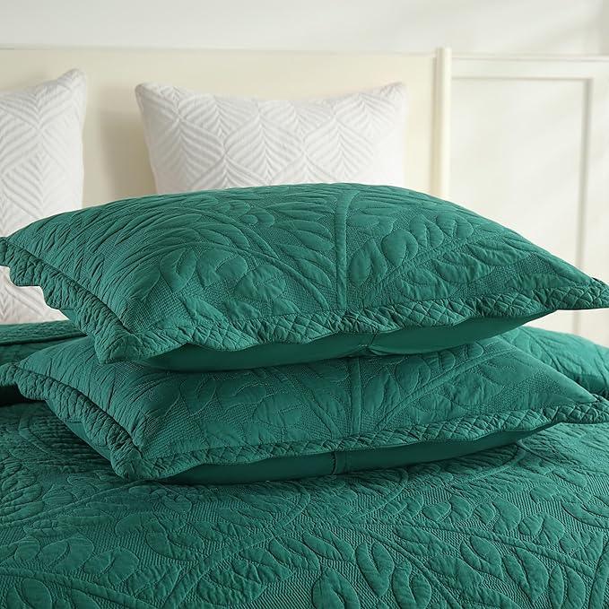 MarCielo 3-Piece 100% Cotton Oversized Bedspread Lightweight Quilt Coverlet Embroidery Farmhouse Bedding Set T0 (Emerald, Oversized King (118