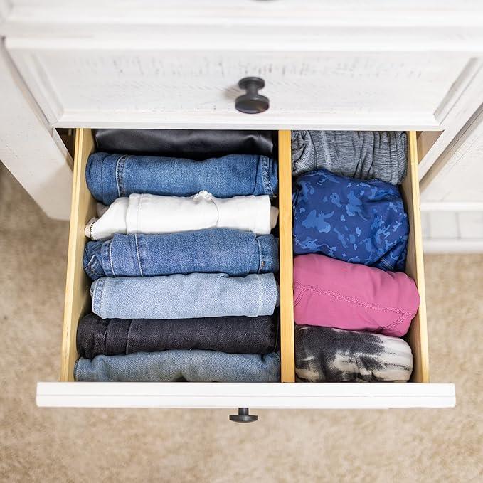 Fabsome Drawer Divider 6 Pack, Bamboo Kitchen Dividers Organizers Adjustable 17''-22'', Wooden Dresser Separators for Nursery Organization Clothes Socks Underwear Baby Clothing, with Soft Foam Ends