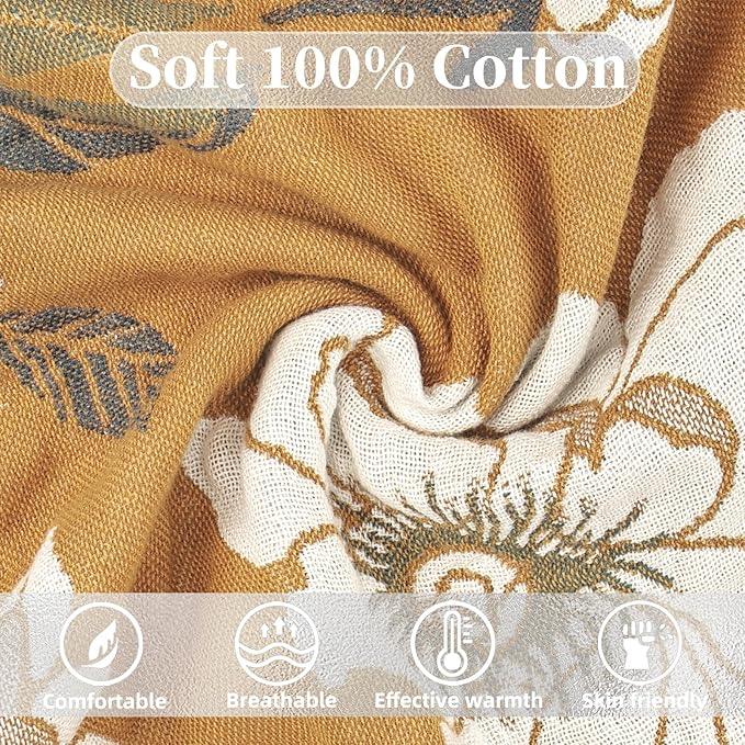 Boho Throw Blanket for Bed - 100% Pure Cotton Ultra Soft Rustic Quilt - Farmhouse Decor Bed Blankets, All Season Rustic Throw for Sofa Couch Chair(60