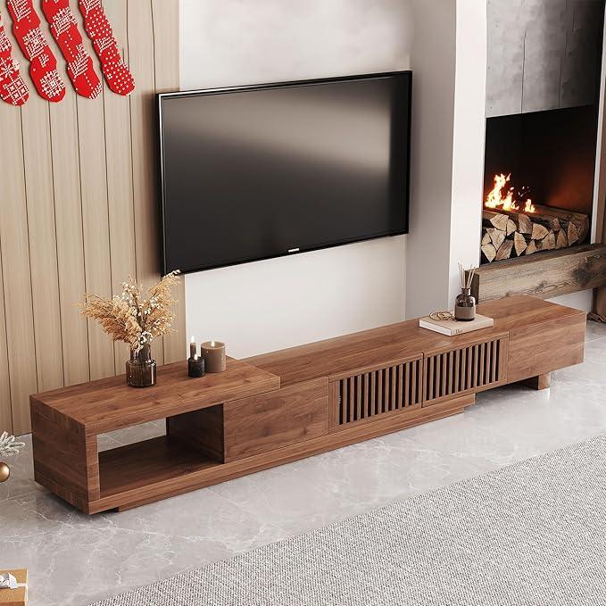Mid Century Modern TV Stand for 75+ Inch TVs, Extendable Media Console (78
