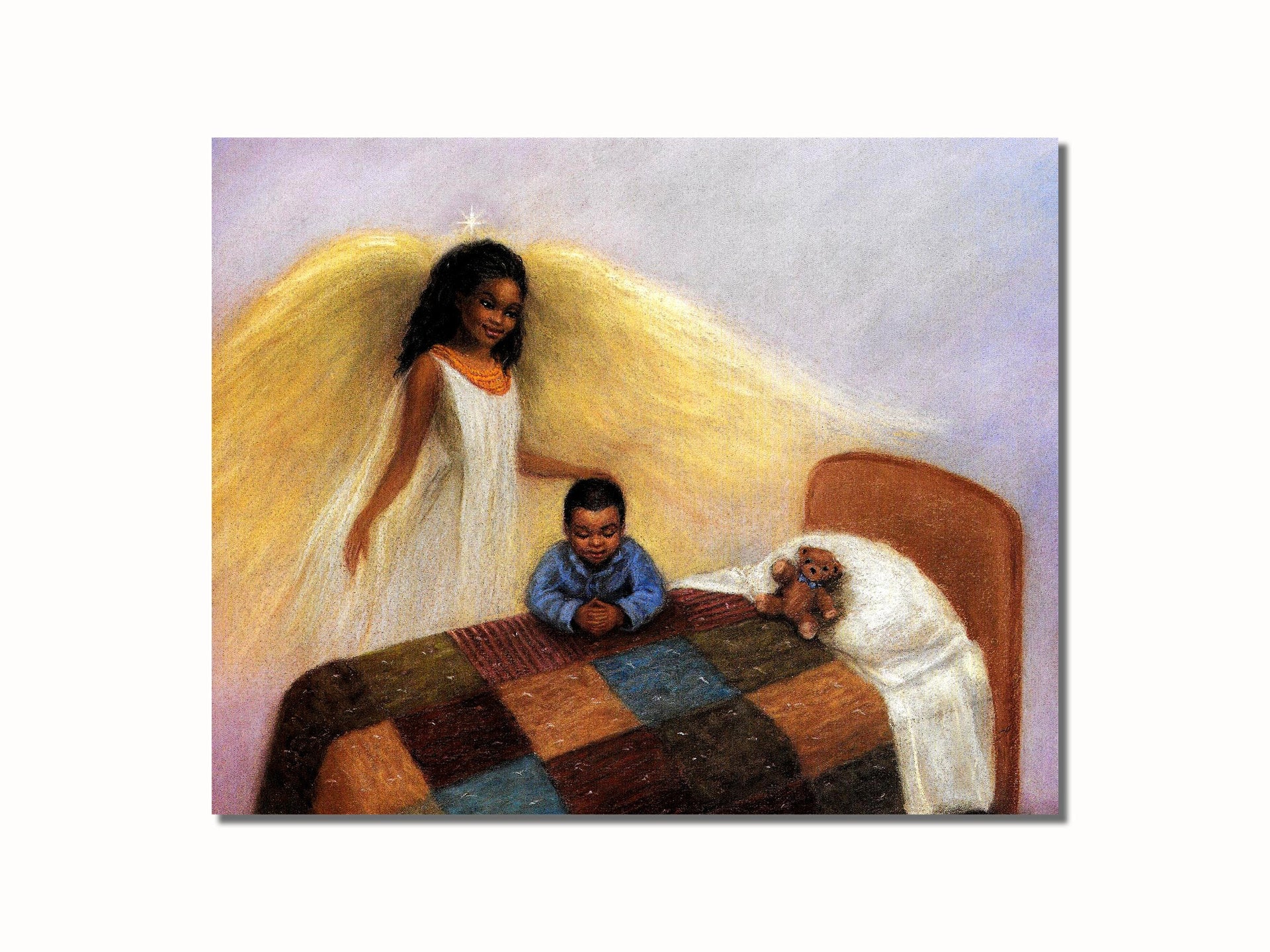 Guardian Angel Art Print - African American Praying Boy 8x10 Religious Wall Decor