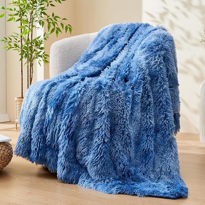 GONAAP Fuzzy Faux Fur Throw Blanket Indigo Super Soft Cozy Plush Fuzzy Shaggy Blanket for Couch Sofa Bed (Indigo, Throw(50