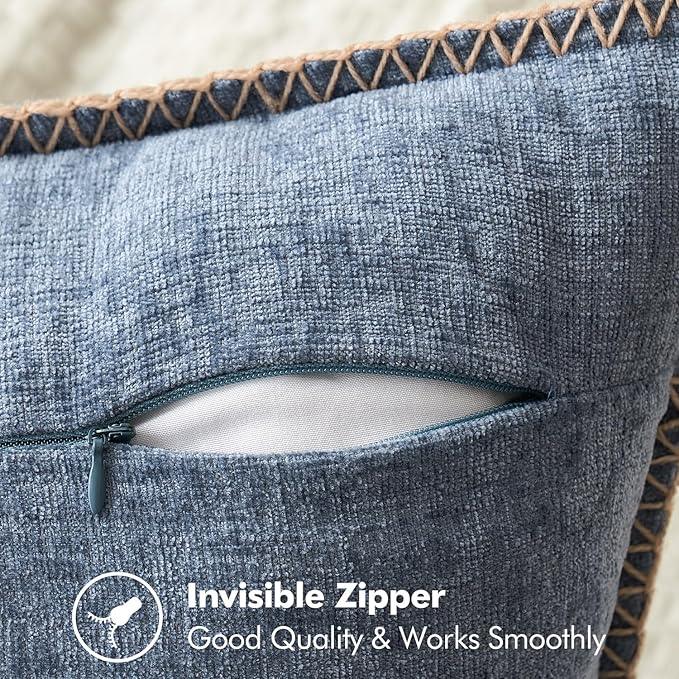MIULEE Pack of 2 Couch Throw Pillow Covers 12x20 Inch Dark Grey Blue Farmhouse Decorative Pillow Covers with Stitched Edge Soft Chenille Solid Dyed Spring Pillow Covers for Sofa Bed Living Room