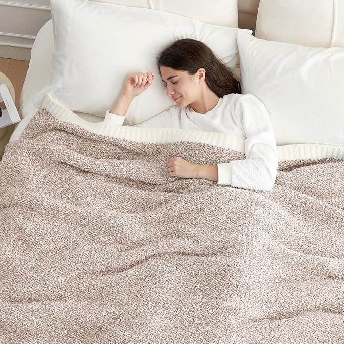 Snuggle Sac Queen Size Bedding Blanket Taupe,Super Soft Warm Microfiber Blankets Cozy Knit Fuzzy Plush Bed Blankets,Heather Taupe, 90x90 inches