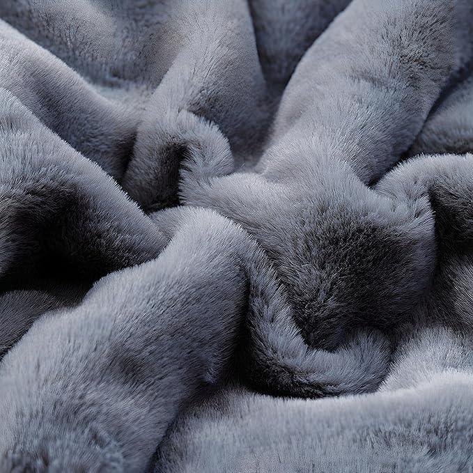 UKELER Soft Faux Fur Throw Blanket 50''x60'' Solid Reversible Shaggy Blanket Plush Thick Fluffy Blankets Throws for Bed, Couch, Sofa, Office, Camping Dark Grey