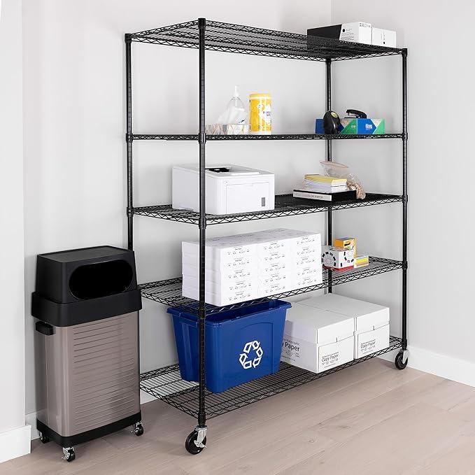 Seville Classics UltraDurable Heavy Duty NSF Solid Steel Wire Rack Storage Unit, Organizer for Garage, Warehouse, Office, Restaurant, Classroom, Kitchen, Black, 5-Tier Shelving, 60