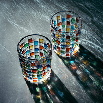 The Wine Savant Artisanal Hand Painted Stained Glass Window Whiskey Tumblers 10oz Set of 2 Renaissance Romantic Rainbow Colored Drinking Glasses - Gift Idea for Her, Home Bar, Weddings 4