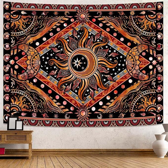 Lunerfex Hippie Sun and Moon Tapestry Bohemian Celestial Tapestry Aesthetic Tapestries for Bedroom and Living Room Decor Sun and Moon 60×80 Inches