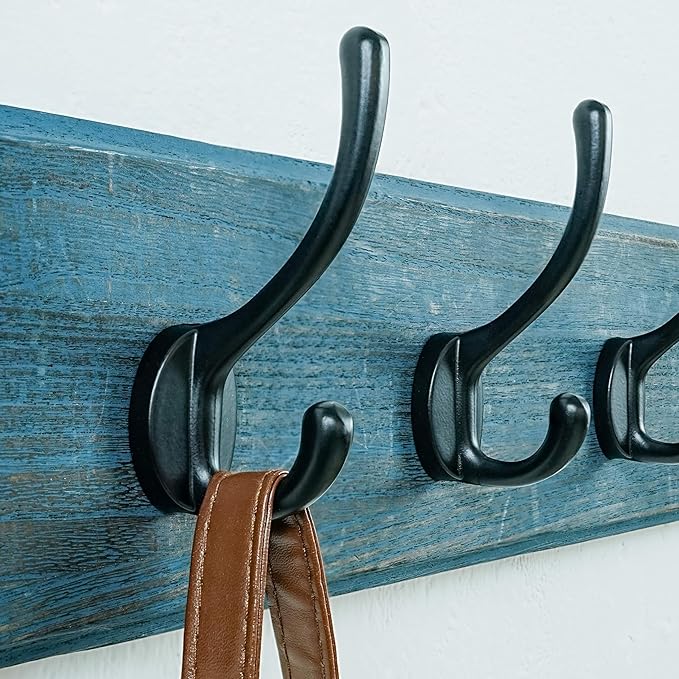 Dseap Coat Rack Wall: Patented, Heavy-Duty, 5-Double-Hooks Wooden Wall Mounted Coat Rack Coat Hanger Hook Rail for Winter Coats Hat Jacket Clothing, Weathered Blue, Pack of 2