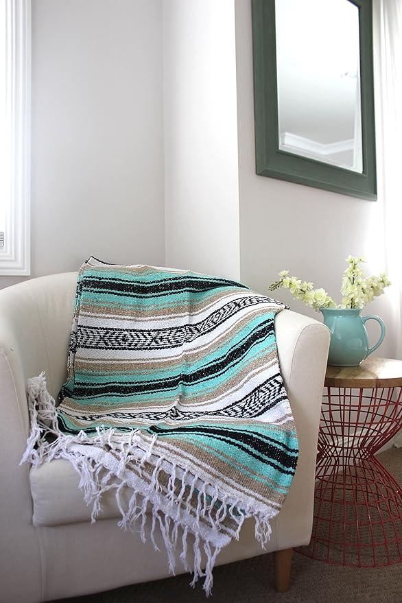 Del Mex Classic Mexican Blanket, Large Authentic Woven Falsa Throw (70