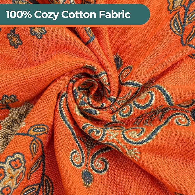 Throw Blanket for Couch Bed Chair,100% Cotton Soft Lightweight Blanket Rustic Quilt -Orange Floral Printed Farmhouse Decor Bed All Season Blankets,80