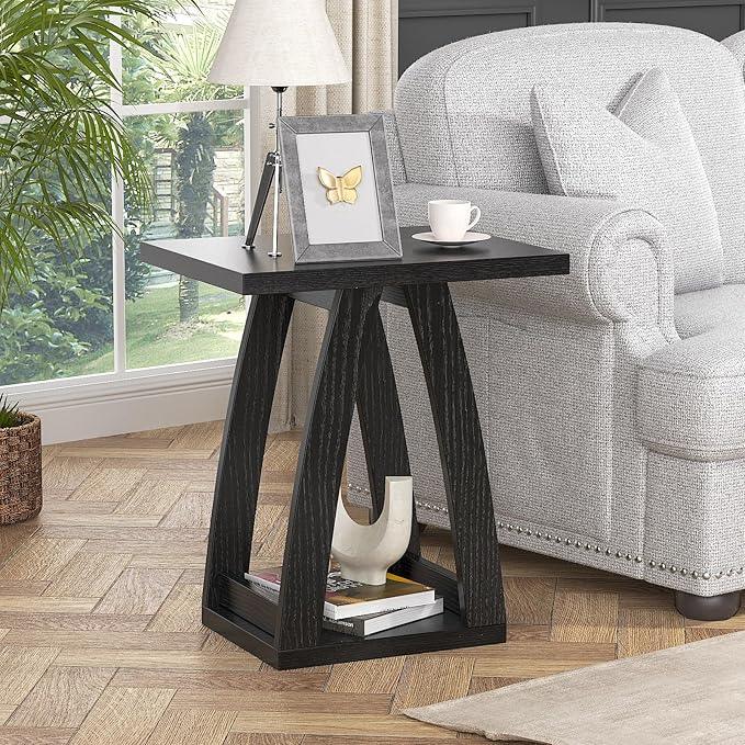 End Tables Living Room, Side Table Beside Sofa, Nightstand for Bedroom, Couch Side Table with Shelf, Modern End Table for Living Room, Black End Table