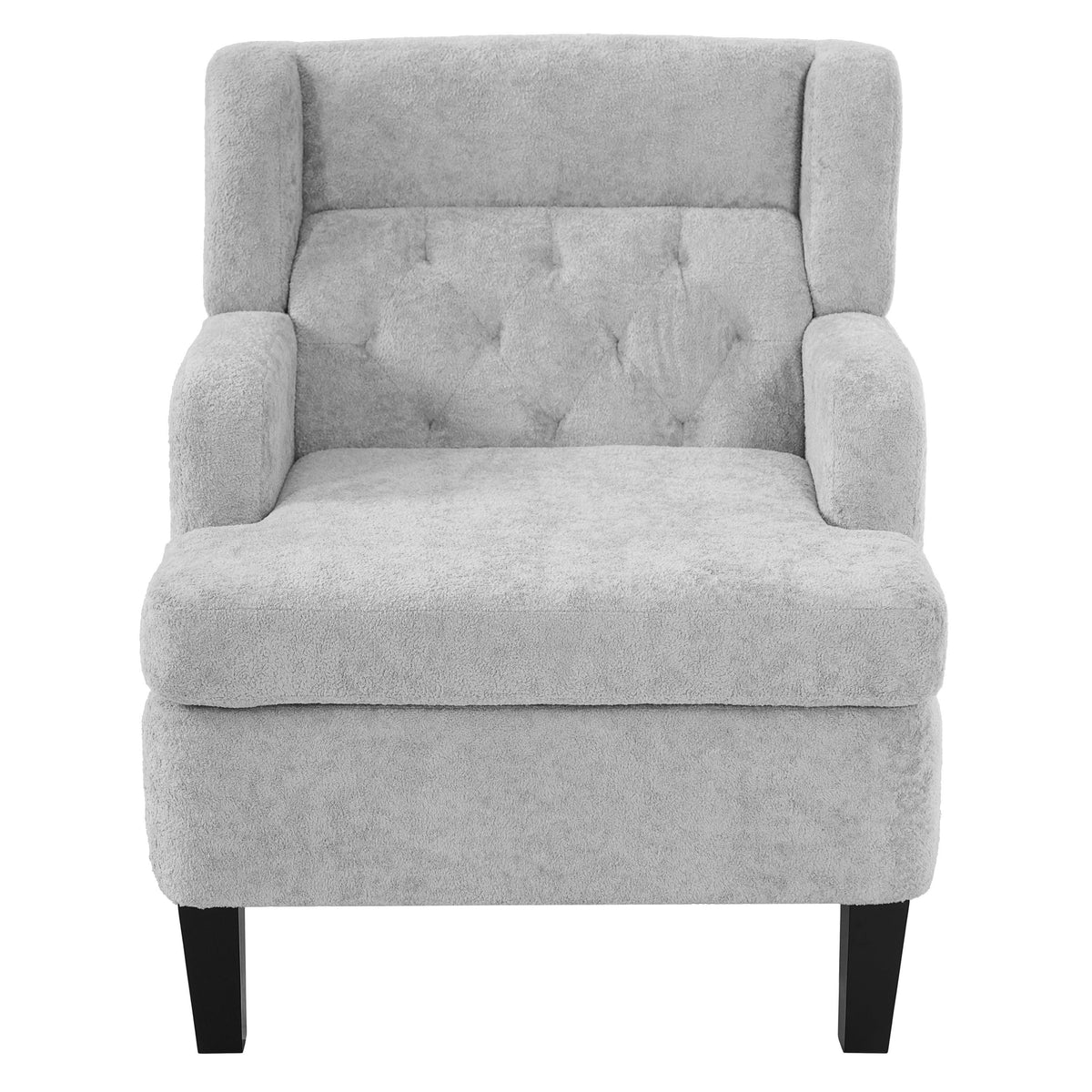 Modern Light Grey Tufted Accent Chair with Plush Upholstery & Wood Legs