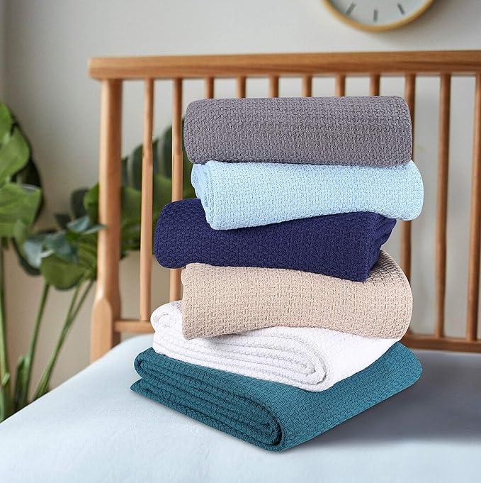 BELIZZI HOME 100% Cotton Bed Blanket, Breathable Bed Blanket King Size, Cotton Thermal Blankets King, Perfect for Layering Any Bed for All Season, Light Grey