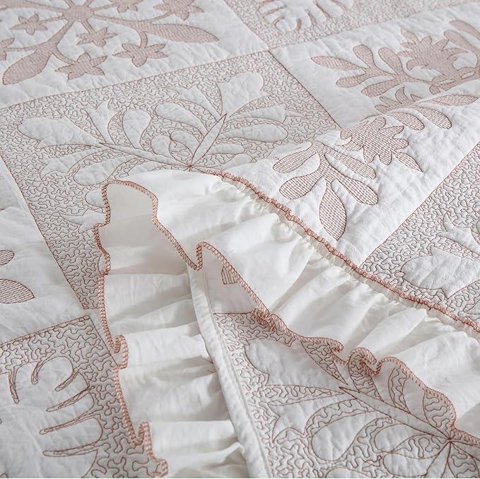 MarCielo 3-Piece 100% Cotton Oversized Bedspread Lightweight Quilt Coverlet Embroidery Farmhouse Bedding Set (TJ Colorful,King (112