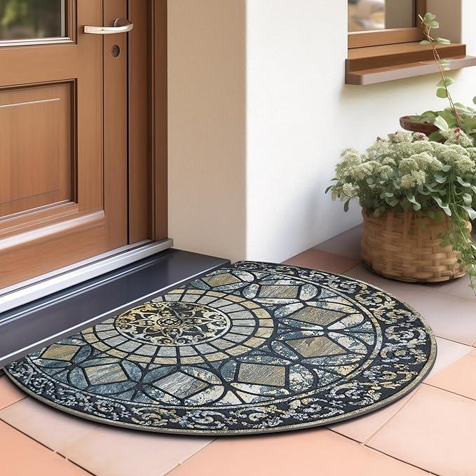 CHICHIC Entrance Door Mat Large 18 x 30 Inch Entry Way Doormat Front Door Rugs Outdoors Heavy Duty Welcome Mat Non Slip Rubber Back Low Profile for Garage, Patio, High Traffic Area, Blue