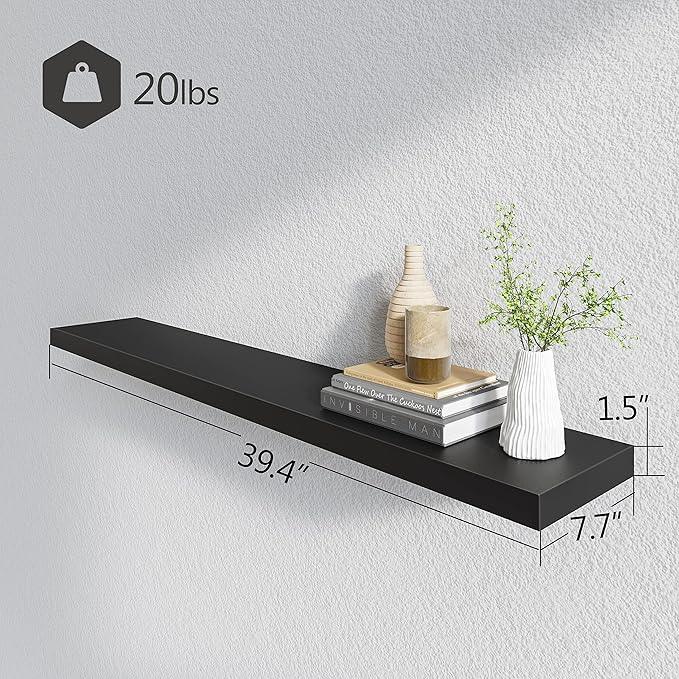 BAMEOS Floating Shelves,40 in W x 8in D Wall Mounted Wooden Shelves with Invisible Brackets Set of 2, Hanging Wall Shelves Decoration for Bedroom, Bathroom, Living Room and Kitchen
