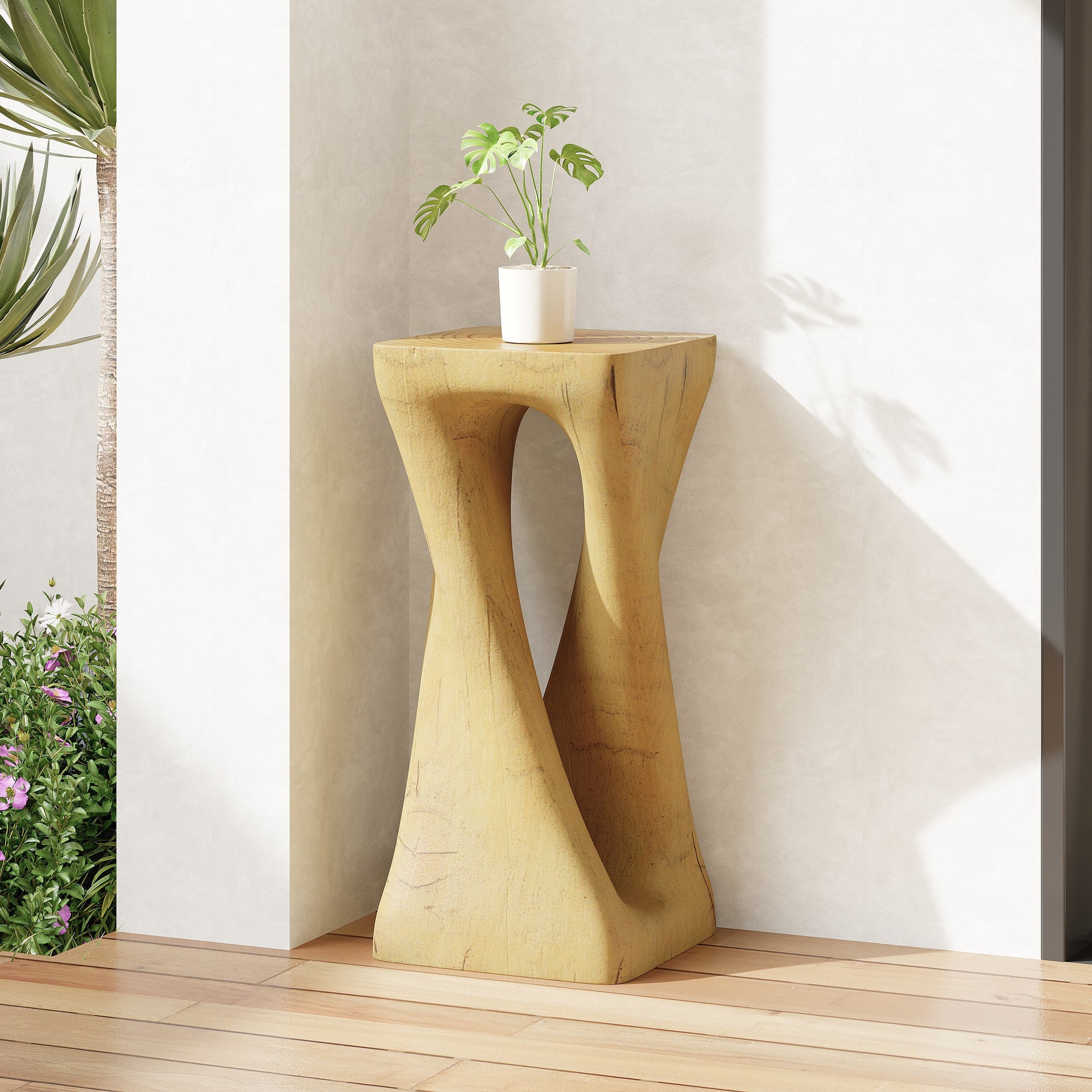 Twist Shape End Table in Wood Like Texture and Natural Color