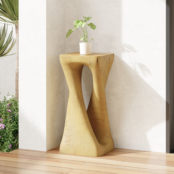 Twist Shape End Table in Wood Like Texture and Natural Color