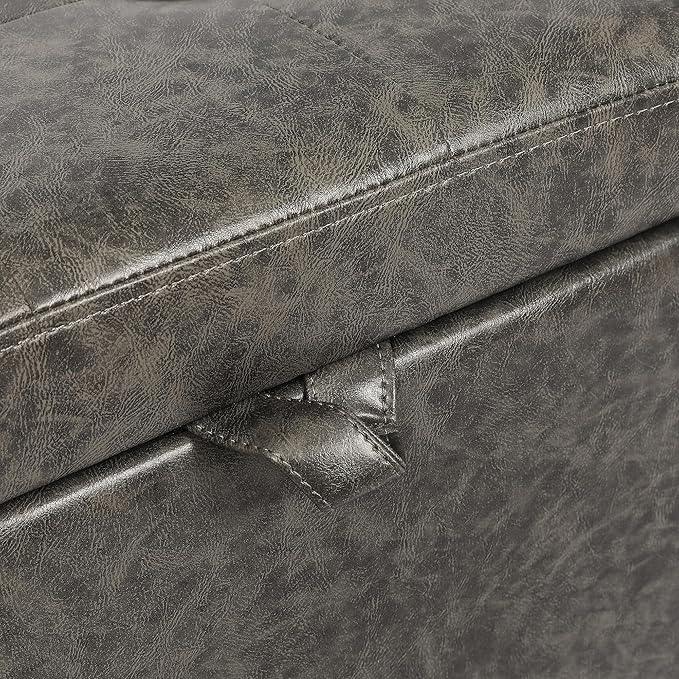 Adeco Faux Leather Storage Ottoman Bench with Wood Legs, 17.7